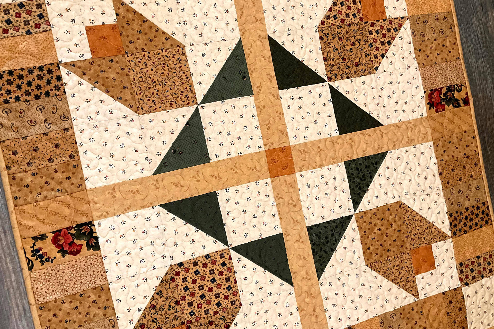 Quilted Pieced Four Flower Table Topper